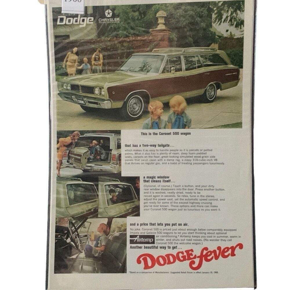 Vintage 1968 Dodge Coronet 500 Dodge Fever Ad Advertisement